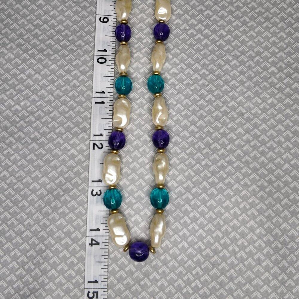 TRIFARI TM Vintage Faux Baroque Pearl Necklace with Turquoise & Purple Beads - Picture 9 of 10